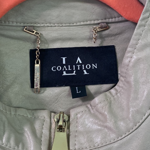 LA Coalition Beige Faux Leather Motorcycle Jacket - Picture 3 of 5